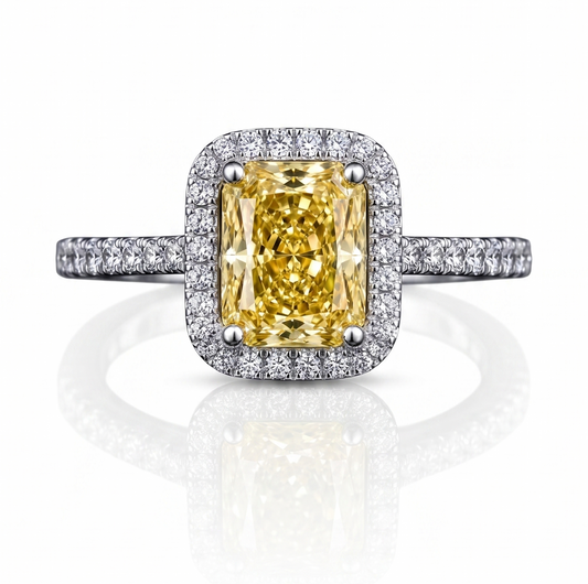 Radiant Cut Yellow Diamond Halo Engagement Ring